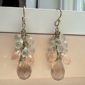 Pastel Drop Earrings Seaglass Gold Statement Earrings Dangle Pink Blue Crystal